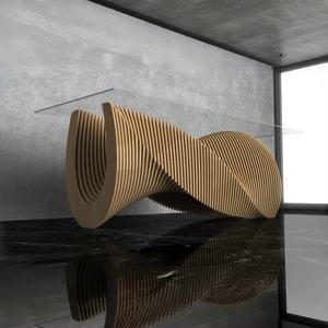 โต๊ะอาหารไม้หรูหราทันสมัยรุ่น ML-CF08 พร้อมท็อปกระจกนิรภัยดีไซน์โค้ง สำหรับใช้ในบ้าน โรงแรม และพื้นที่สาธารณะ - Product Image 4