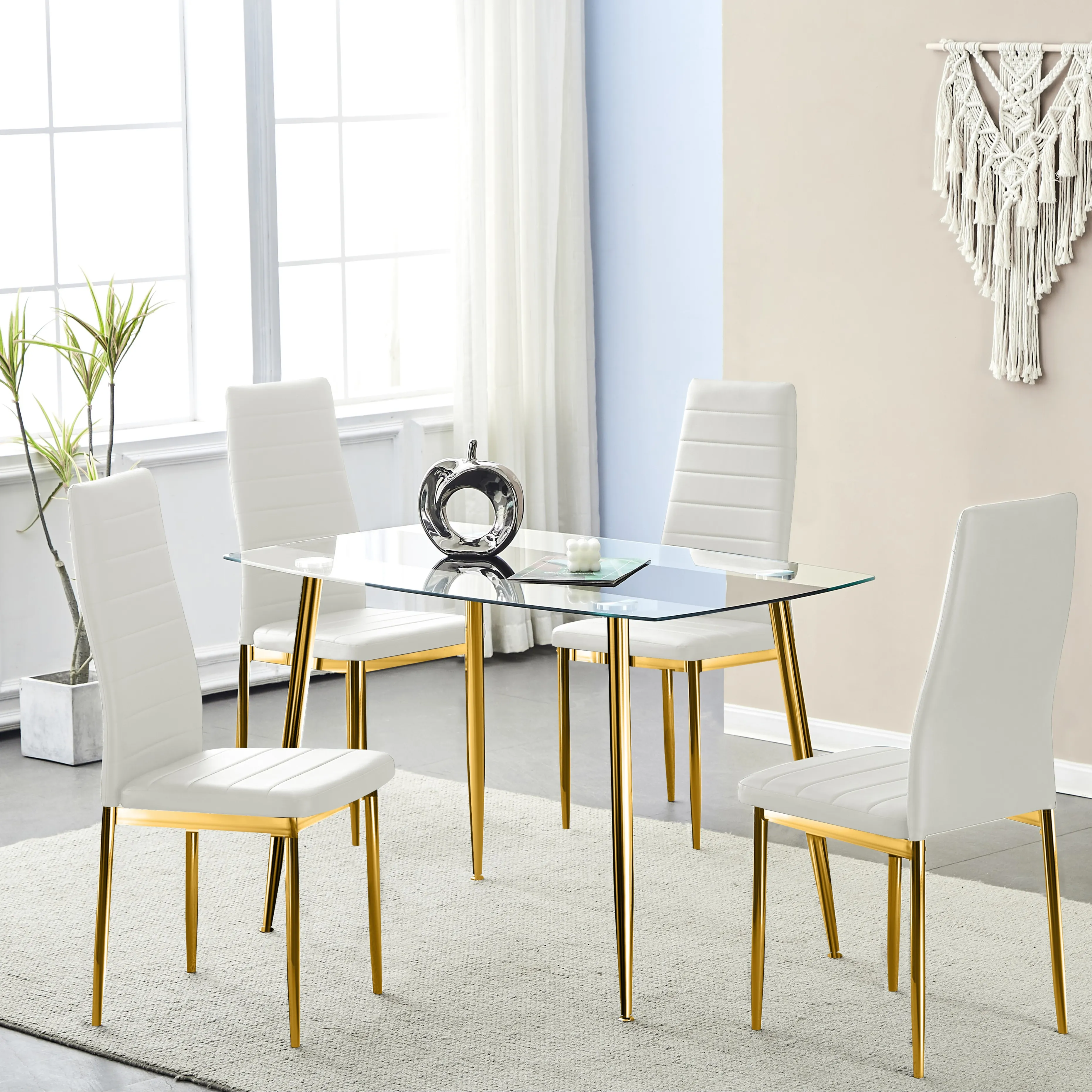도매 주문 제작 저렴한 현대 럭셔리 디자인 유리 상단 식당 가구 튼튼한 식탁 세트 및 식당 의자