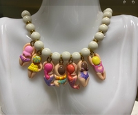 Collier SC pour femme, motif cerise, chou et canard, en acrylique perlé et acier inoxydable, pendentif mignon pour maillot de bain, idéal pour les vacances d'été à la plage