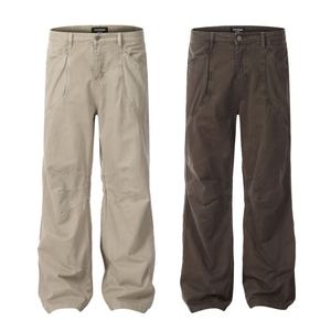 Pantalon cargo décontracté pour homme, coupe droite ample, 100 % coton, style vintage, patchwork, respirant, boutonné, personnalisé en usine - Product Image 1