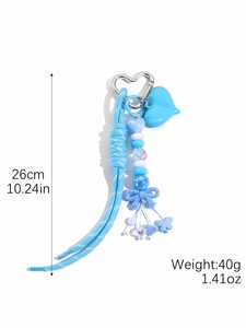 Porte-clés en corde tressée perlée en forme de cœur mignon, pendentif nœud fait main, breloque de sac en ficelle tressée colorée, style Y2K, cadeau pour fille - Product Image 6