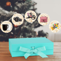 Boîtes cadeaux en papier pliables magnétiques avec ruban, en carton rigide bleu recyclable, pour cosmétiques, vêtements, perruques, avec logo personnalisé