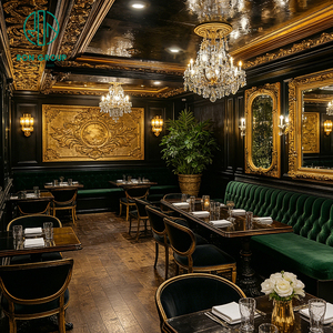 Ensemble table et chaises vintage en bois pour hôtel, steakhouse, café, avec banquette en velours vert, mobilier de <span class=keywords><strong>restaurant</strong></span> - Product Image 6