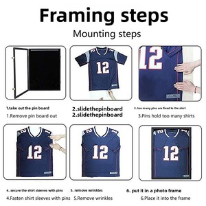 กรอบโชว์เสื้อเจอร์ซีย์สีดำสำหรับบาสเกตบอล ฟุตบอล ติดผนัง พร้อมที่แขวนสองอัน กรอบรูปเสื้อผ้าทำมือ - Product Image 4