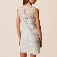 Robe mini en dentelle pour femme, sans manches, coupe ajustée, col rond, texture florale élégante, décontractée, OEM, marque privée, vente en gros