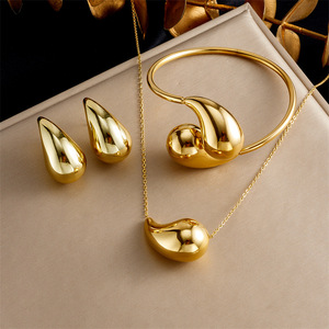 Gold Plated Teardrop Pendant Stainless Steel Earrings <b>Bracelet</b> Necklace <b>Set</b> Women's Party Jewelry Fashion <b>Set</b> - Product Image 1