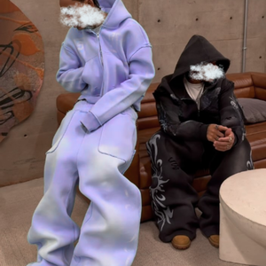 Tùy chỉnh DTG in quá khổ đau khổ cắt axit rửa nặng Zip lên mồ hôi và áo bộ - Product Image 2