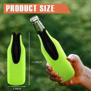 Beer Bottle Insulator Sleeve <b>Zip</b>-<b>up</b> Bottle Jackets Classic Extra Thick Neoprene with Stitched Fabric Edges Enclosed Bottom - Product Image 4