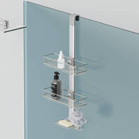 WIREKING Organisateur de douche suspendu sur porte, étagère d'angle murale en aluminium pour salle de bain, support pour savon avec crochets