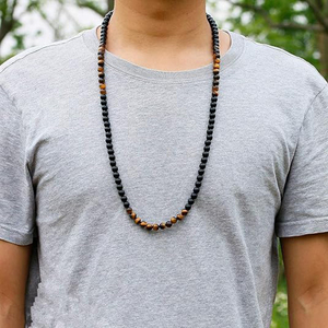 <span class=keywords><strong>Collana</strong></span> da <span class=keywords><strong>Uomo</strong></span> di Moda con <span class=keywords><strong>Perline</strong></span> in Pietra Occhio di Tigre e Onice Nero, Gioiello in Pietra Naturale Idea Regalo - Product Image 2