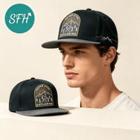 OEM Großhandel Maßgefertigter Gewebter Patch-Logo Flacher Schirm Strukturierter Hut Unisex Outdoor-Abenteuer Verstellbare Snapback-Kappe
