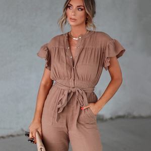 Nuevo Mono de Algodón Estilo Casual para Mujer, Mono con Mangas con Volantes y Botones - Product Image 3