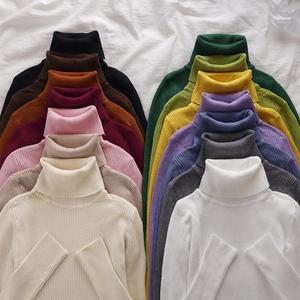 Pull en maille à col montant pour femme, couleur unie, coupe ajustée, manches longues, haut de gamme, élégant, sous-vêtement, tailles S-M-L-XL, en tissu chenille et élasthanne - Product Image 2