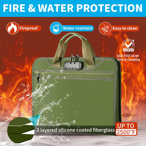 Da màu xanh lá cây-túi không thấm nước Chống Trộm accordion tập tin tổ chức khóa chống cháy mở rộng tập tin thư mục Tab xách tay - Product Image 5
