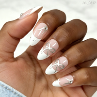 Gel UV 3D Stéréoscopique pour Manucure Française avec Nœud Papillon et Strass, Décoration d'Ongles Lumineuse et Délicate pour Mariage