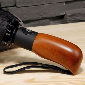 ร่มธุรกิจแบบพับอัตโนมัติ ด้ามไม้ ลายใบบัว แห้งเร็ว ทนลมแรง - Product Image 3