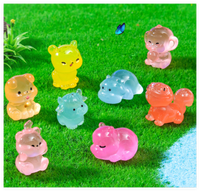 Mini Figurines lumineux 3D chien singe ours vache hippopotame Miniature brillant dessin animé résine artisanat poupée jouet jardinage aménagement paysager décor