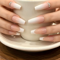 24 faux ongles français dégradés avec décoration en cristal, accessoires de nail art réutilisables