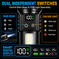 Lampe de poche LED zoomable avec lumière UV détachable 365NM, affichage numérique, lumière latérale COB, torche extérieure rechargeable de type C