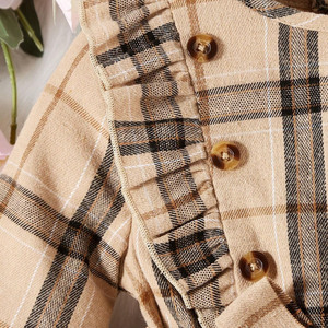 Robe Classique Vintage pour Filles, Manches Longues, Coton à Carreaux, pour 2-7 Ans, Élégante, Polyester, Manches Longues, Volants, Vêtements pour Bébé - Product Image 4