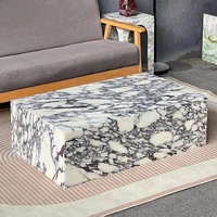 Table basse de luxe en marbre Calacatta Viola naturel, à socle bas carré, faible MOQ, pour salon, café, décoration intérieure