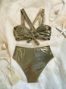 LM Women High Waisted Sexy Animal Print <b>Gold</b> Bikini Sets Two Piece <b>Swimsuit</b> Push up Front Bandage Quick Dry - Product Image 4