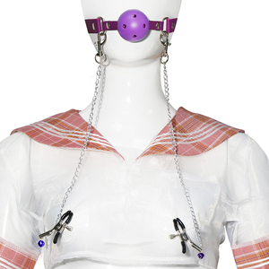Mordaza de silicona transpirable con pinza para pezones, equipo de bondage BDSM para adultos, juguetes sexuales para juegos de restricción, kit de cuero. - Product Image 6