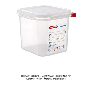 Bac alimentaire en polypropylène GN 1/6 17,6 × 16,5 × 15 h cm, avec couvercle, -40/+95 ° C Araven - Product Image 3