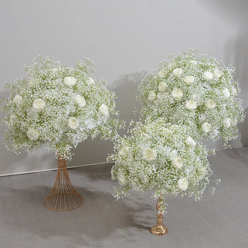 KL-FC106 Factory OEM custom size artificial baby s breath and rose flower balls centerpieces for wedding event party decoration