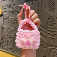 Porte-monnaie INS en forme d'ours en peluche de dessin animé, tissé et respirant, mini sac de rangement portable pour écouteurs et câbles, pour fille mignonne