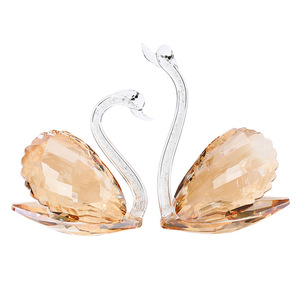 <b>Crystal</b> Glass Swan Figurine Champagne Color Cut Glass Home Decoration Gift - Product Image 5