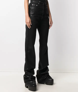 Pantalon en denim enduit de cire pour femmes fabriqué sur mesure High Street Wax Slim Jeans <span class=keywords><strong>Femme</strong></span> Black Flared Denim Jeans - Product Image 5