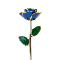 Rose bleue plaquée or 24 carats, cadeau éternel, rose véritable préservée trempée dans l'or, fleur à longue tige pour femme, Saint-Valentin, vente en gros