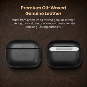 Étui rétro en cuir véritable Crazy Horse pour <span class=keywords><strong>AirPods</strong></span> Pro 3, LED frontale visible, <span class=keywords><strong>charge</strong></span> <span class=keywords><strong>filaire</strong></span> et sans fil [sans écouteurs] - Product Image 3