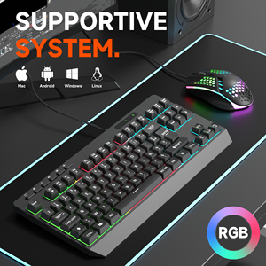 Professionale 2.4Ghz cablato tastiera <span class=keywords><strong>Mouse</strong></span> di alta qualità RGB retroilluminato luminoso 87 tasti DIP regolabile interfaccia USB nuovo per il Gaming - Product Image 3