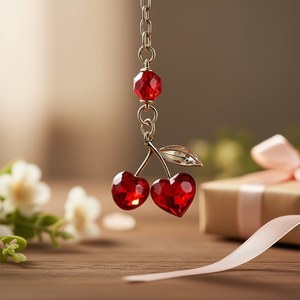Porte-clés en cristal Angelina Cherry, pendentif en forme de cœur rouge avec feuilles, pour sac ou porte-clés, cadeau pour la Saint-Valentin - Product Image 2