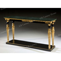 Table console en bois massif de style classique européen avec sculpture dorée et marbre de luxe de haute qualité pour salon