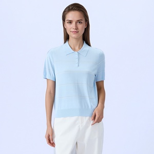 OEM ODM da <span class=keywords><strong>donna</strong></span> con collo <span class=keywords><strong>a</strong></span> Polo in seta Set corto nero <span class=keywords><strong>a</strong></span> <span class=keywords><strong>righe</strong></span> <span class=keywords><strong>bianche</strong></span> t-shirt estive per le donne all'ingrosso di moda top - Product Image 4