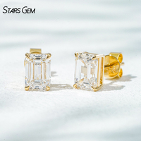 Boucles d'oreilles clous Starsgem 1ct*2 en diamant de laboratoire taille émeraude, couleur D, 1,2g, or 18K, bijoux classiques unisexes