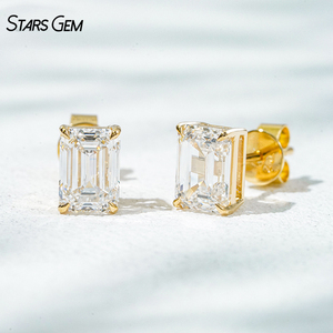Starsgem 1ct*2 Lab Grown <b>Emerald</b> Cut Diamond <b>Stud</b> Earrings IGI Certified 6.6*4.7mm 18K Gold Unisex Classic Jewelry - Product Image 1