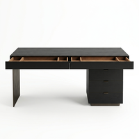 Bureau de travail élégant et minimaliste en bois massif de taille moyenne, avec plateau large et lisse, étagères latérales pour dossiers, dissimulées/3