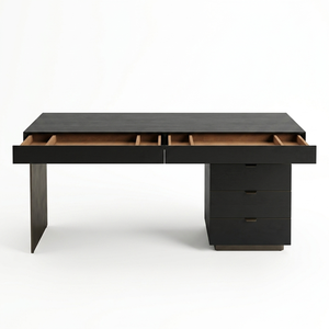 Elegant Mid Size Full <b>Solid</b> <b>Wood</b> Working <b>Desk</b> Smooth Wide Countertop Writing Bureau with Side File Shelves for Household - Product Image 2