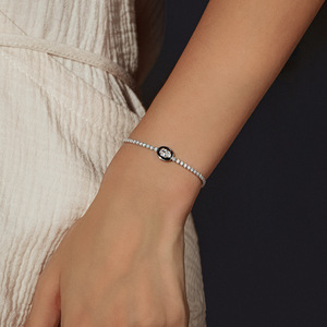 S925 Sterling <b>Silver</b> Black Border Oval Stone Tennis Chain <b>Bracelet</b> 2026 Exquisite Luxury <b>Adjustable</b> Thin Women Wrist Jewelry - Product Image 3