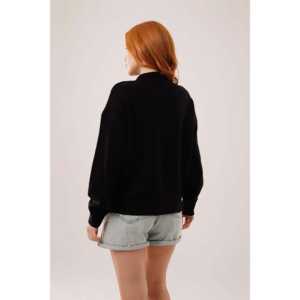 Pull en tricot noir basique pour femme, manches longues, décontracté, anti-boulochage, col côtelé - Product Image 1