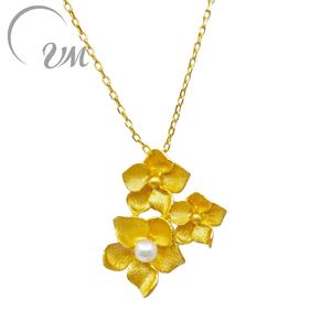 UM Jewelry 925 Silver Gold Plated Flower Shape Minimalist Pendant <b>Necklace</b> Natural Freshwater Pearl Unisex Wedding Party Gift - Product Image 1