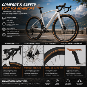 Bicicleta de Carretera y Ciudad GRAVEL V3 con Cuadro de Fibra de Carbono, Frenos de Disco Hidráulicos, Ruedas de Aleación 700C, Durable, Hardtail, Aerodinámica, para Ciclismo - Product Image 3