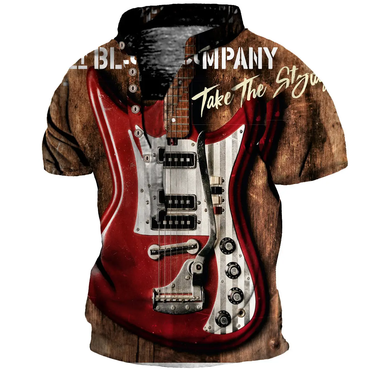 Hip Hop Rock Style Men's Henry T-shirt 3D Guitar bass music Graphic Polo Shirt Fashion Street Style Men's Clothing Tops