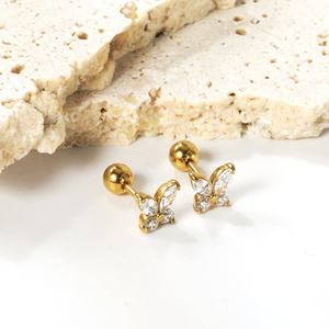 Pendientes de Moda con Tornillo, Chapados en Oro de 18K, Acero Inoxidable, Geométricos, Modernos, con Circonita, Diseño de Mariposa, para Mujer - Product Image 3