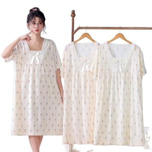 Sleepwear Sets Summer <strong>Pyjamas</strong> Girl Cloud Cotton <strong>Super</strong> <strong>Soft</strong> Square Collar Ruffled Short Sleeves Nightdress Pajamas - Product Image 5