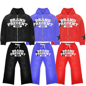 Conjunto Deportivo Unisex Marca Present 2023, Sudadera con Capucha y Cremallera, Manga Larga, Informal, de Algodón, y Pantalones en Negro, Azul y Rojo - Product Image 5